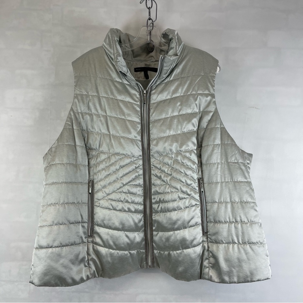 White House Black Market Quilted Puffer Vest Metallic Silver 3X Sleeveless Zip